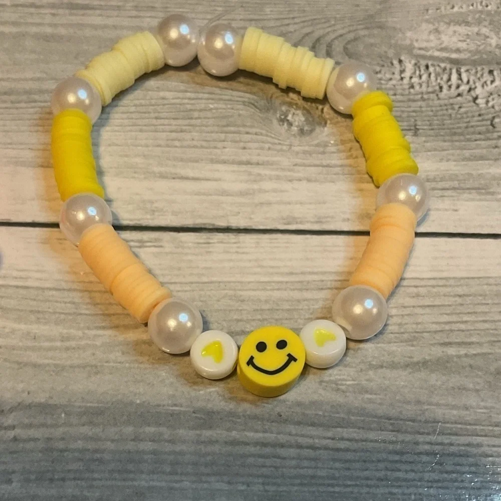 Clay Beaded Bracelets Set of 3 jewelry pearl bright colors floral star
